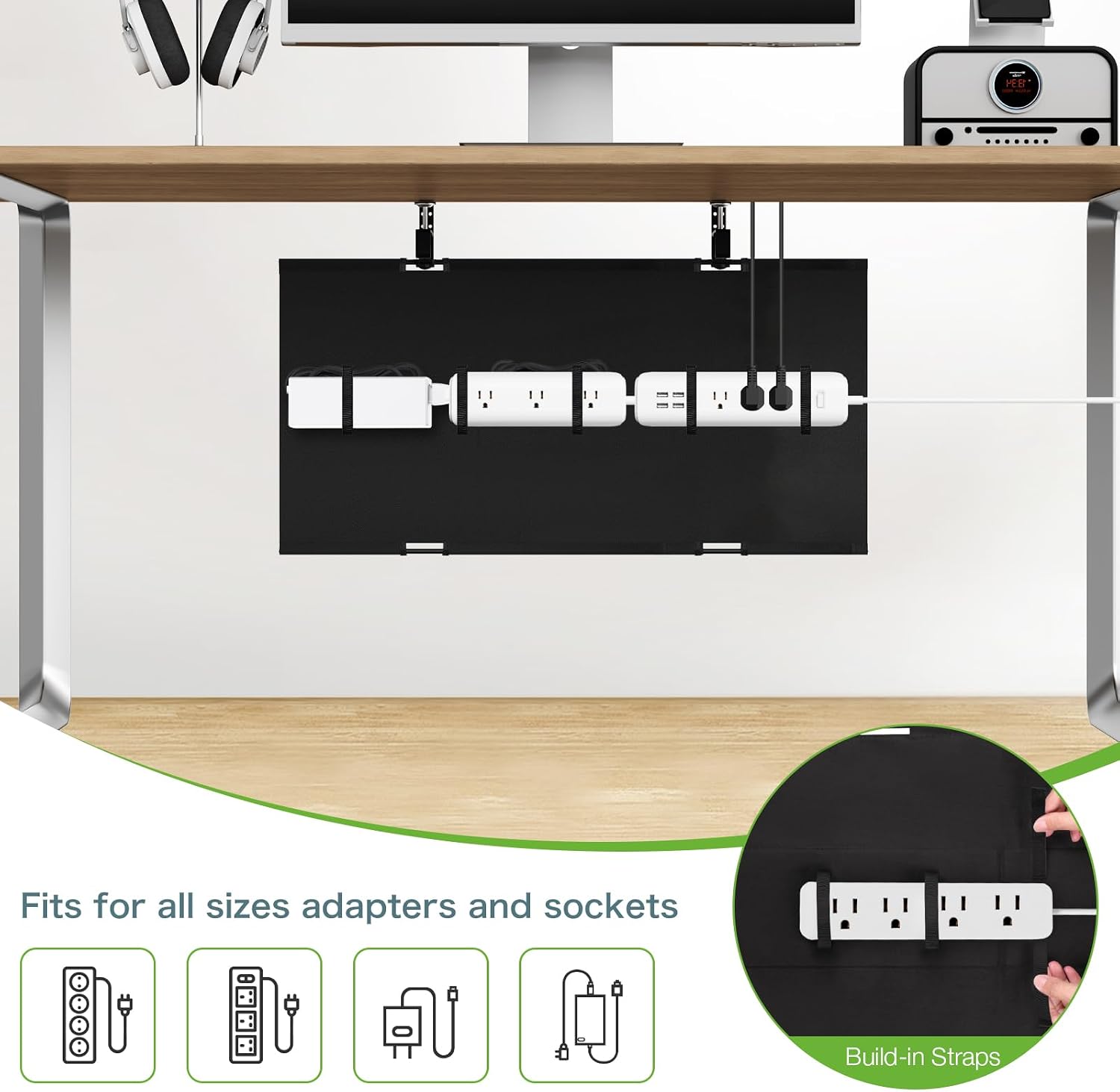 KEEGH No Drill Under Desk Cable Organizer, 30 inch Cord Management image 3
