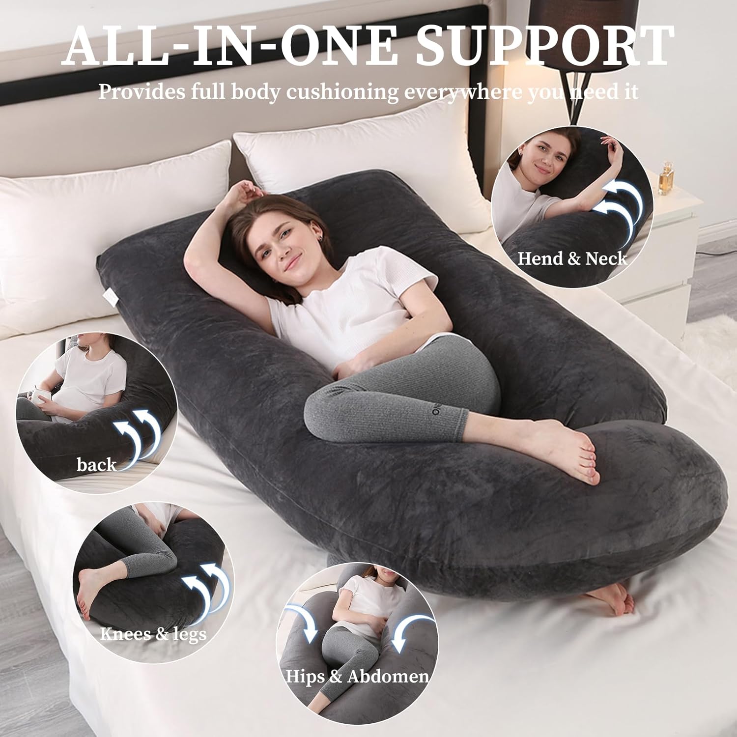 Full Body Pregnancy Pillow- 68Inch U-Shaped Maternity Pillow with Removable Washable Velvet Cover for Back,Legs, HIPS & Belly Support, Improves Sleep for Pregnant Women