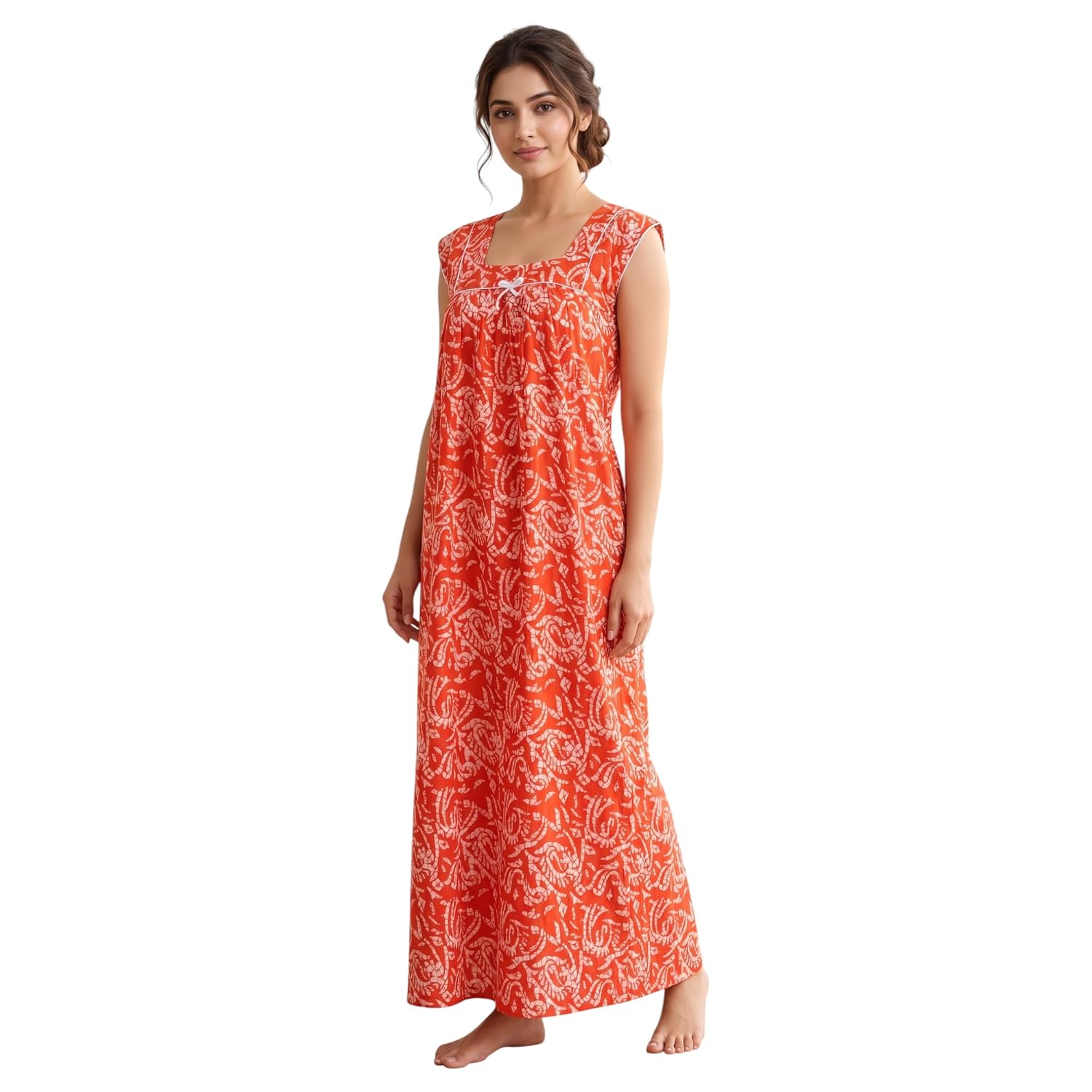 Women’s 100% Cotton Sleeveless Nighty (XL Size) | Soft & Breathable Long Maxi Nightgown | Summer Sleepwear & Loungewear | Length 55″, Chest 44″