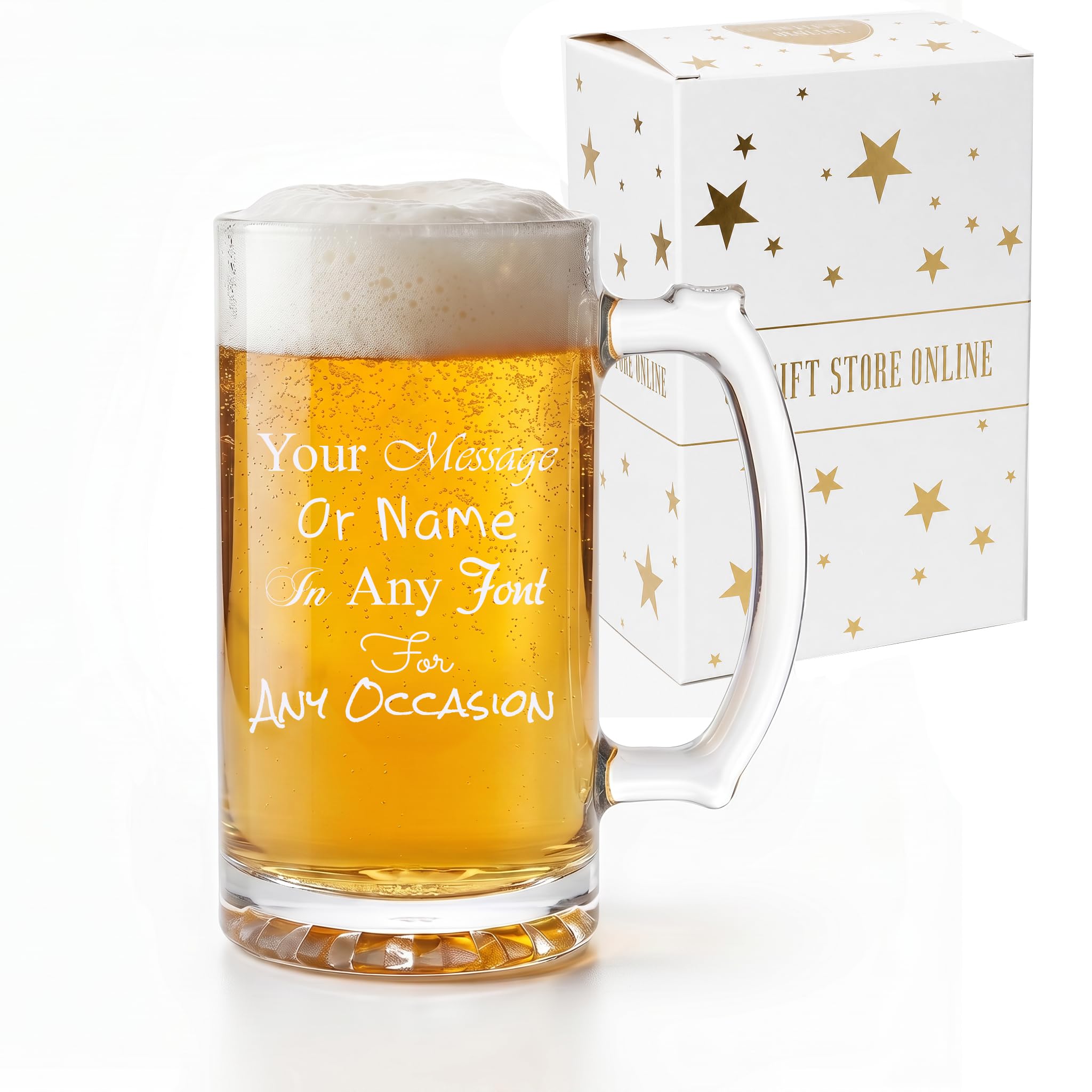ukgiftstoreonline Personalised Engraved Beer Stein with Thumb Handle, 520ml