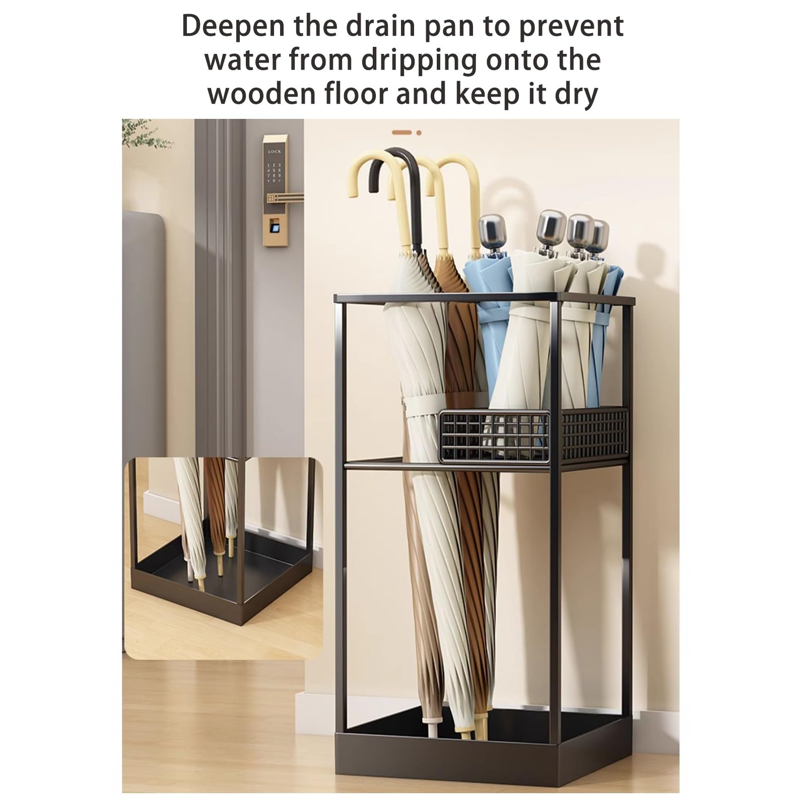 Slish Parapluie en métal pour entrée | Porte-parapluie noir avec bac d'égouttement amovible | Parapluie Sto pour la maison et le bureau