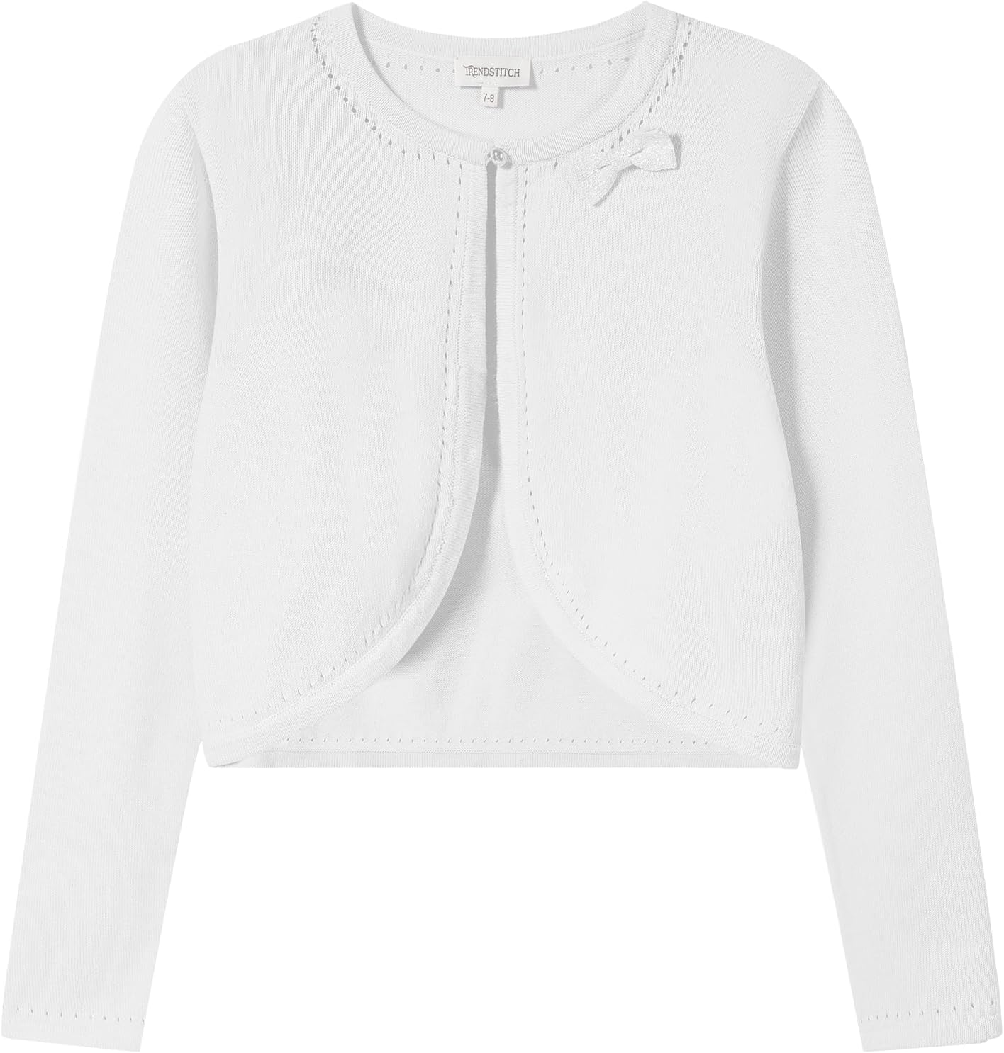 Girls' Cropped Long Sleeve Knitted Bolero Cardigan with Bowknot Button Closure - Kids' Shrug Sweater Jacket Outwear