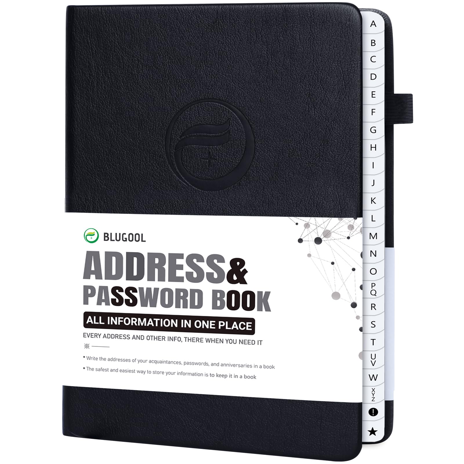 Address Book with Alphabetical Tabs, Hardcover Password Book, Address Organizer Keep Track of Phone Numbers, Special Days, Birthdays, Anniversaries and Notes(7″x 10″, Black)