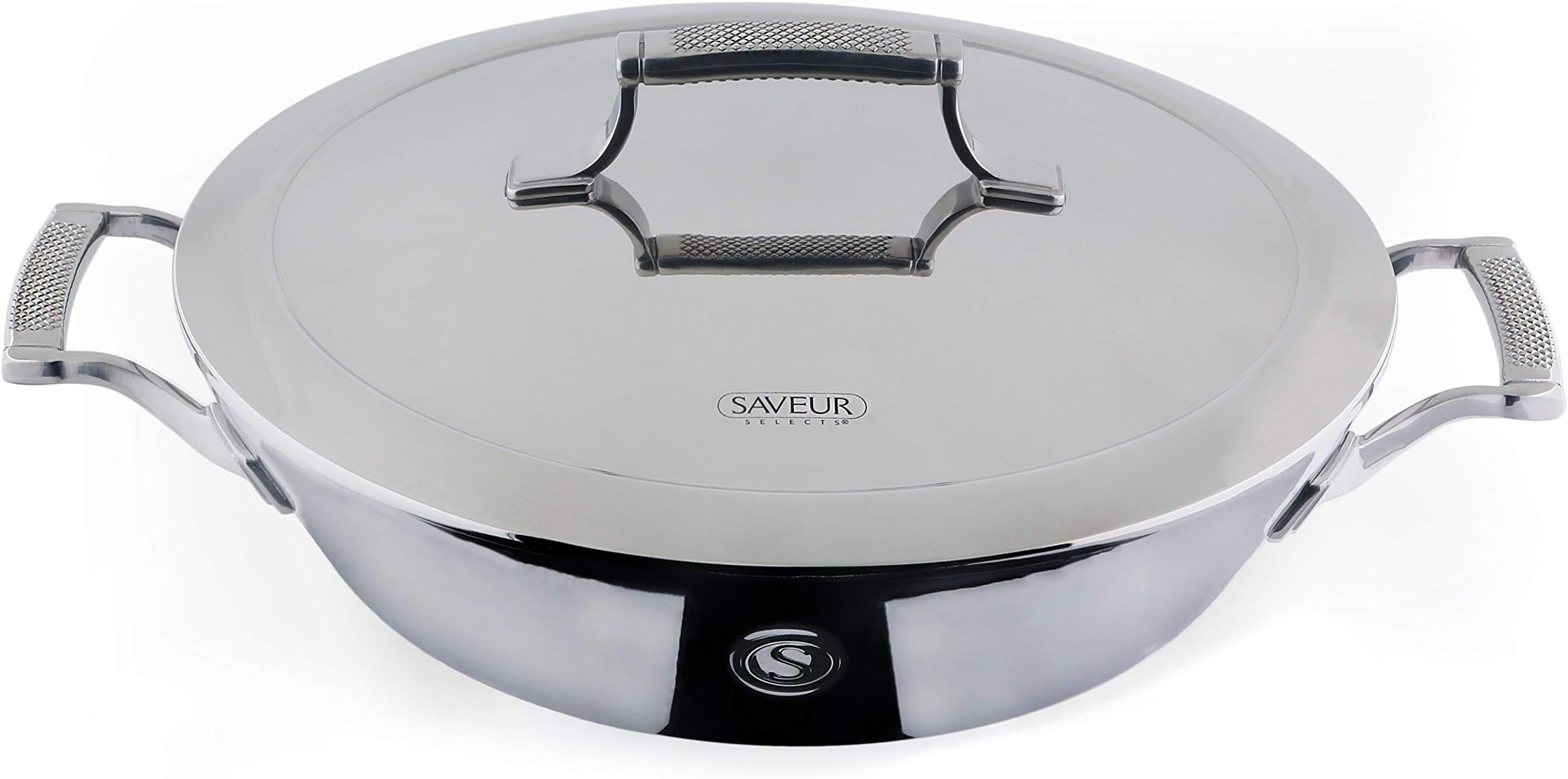 SAVEUR SELECTS Tri-ply Stainless Steel 12-Inch Everyday Pan with Lid, Induction-ready, Dishwasher Safe, Voyage Series