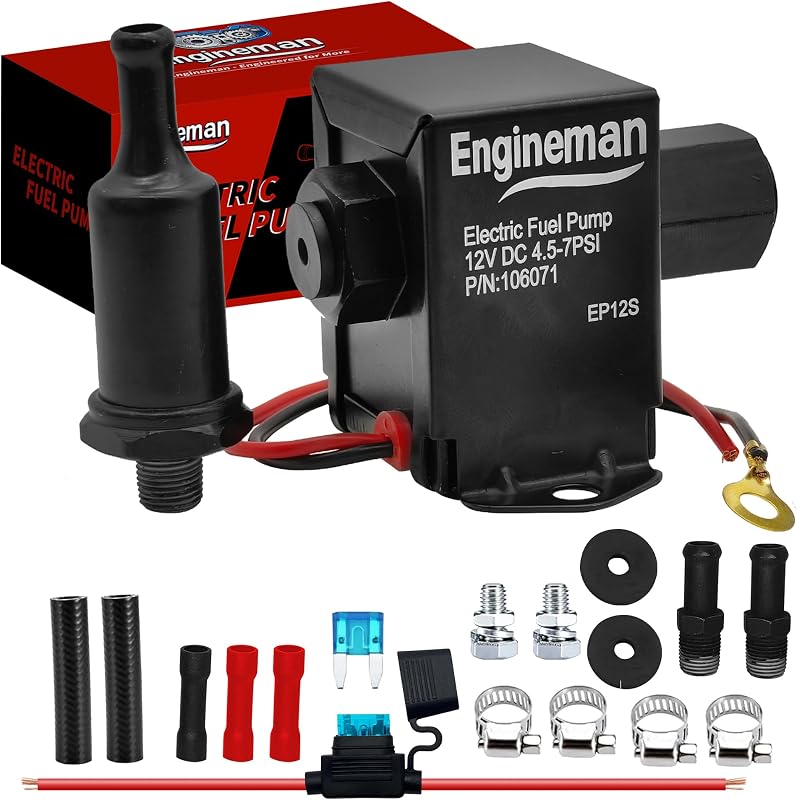 Bomba elétrica de combustível ENGINEMAN 12 V 4,5–7 psi para motor carburado – Kit EP12S