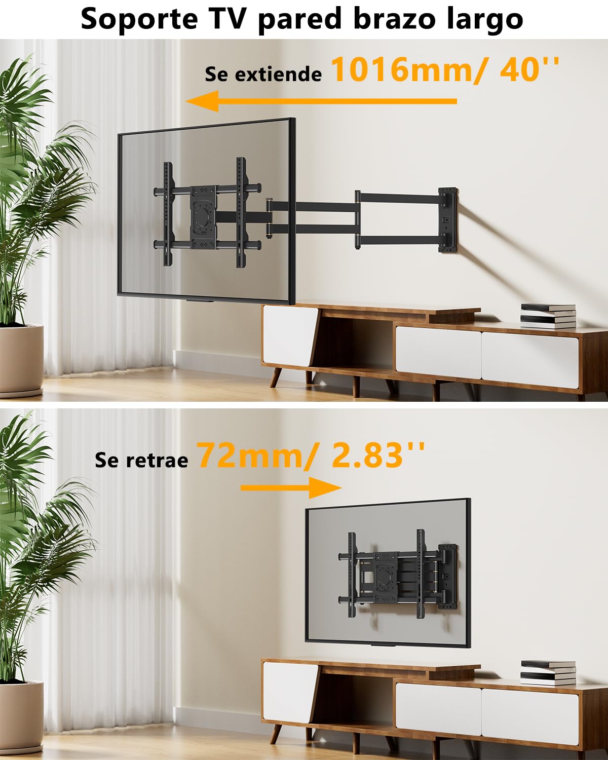 Soporte TV Pared con 1016mm Brazo Largo, Inclinable Giratorio y Extensible, Brazo TV Pared Esquinero para Pantallas de 37-75 Pulgadas máx. VESA 600x400mm hasta 45kg