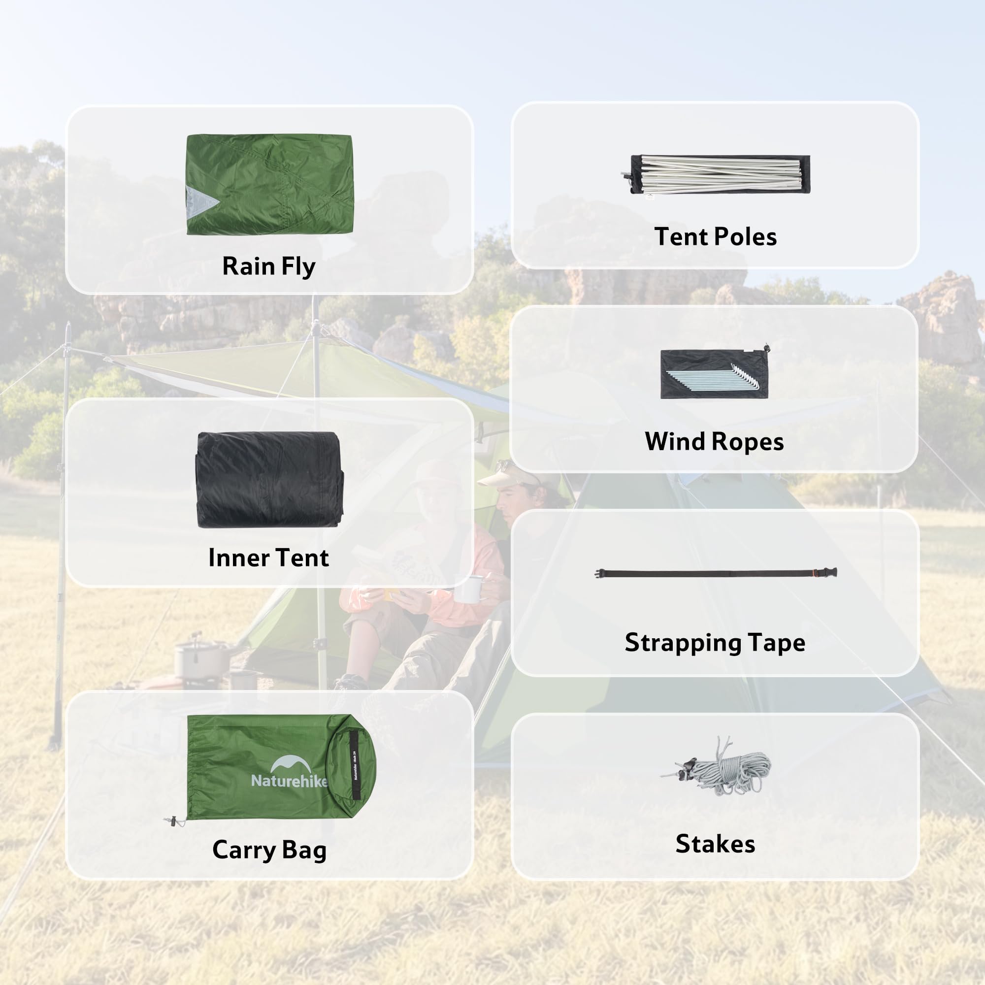 Naturehike Bleik Ultraleichtes Kuppelzelt 2-3 Personen zelte mit 2 Zeltvorräume für Camping, Trekking & Fahrradtouren