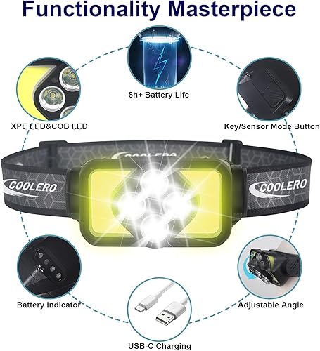 Miniatura 4 de Linterna de faro delantero, 1500 lúmenes, linterna LED brillante recargable con luz blanca y roja, lámpara frontal con sensor de movimiento,