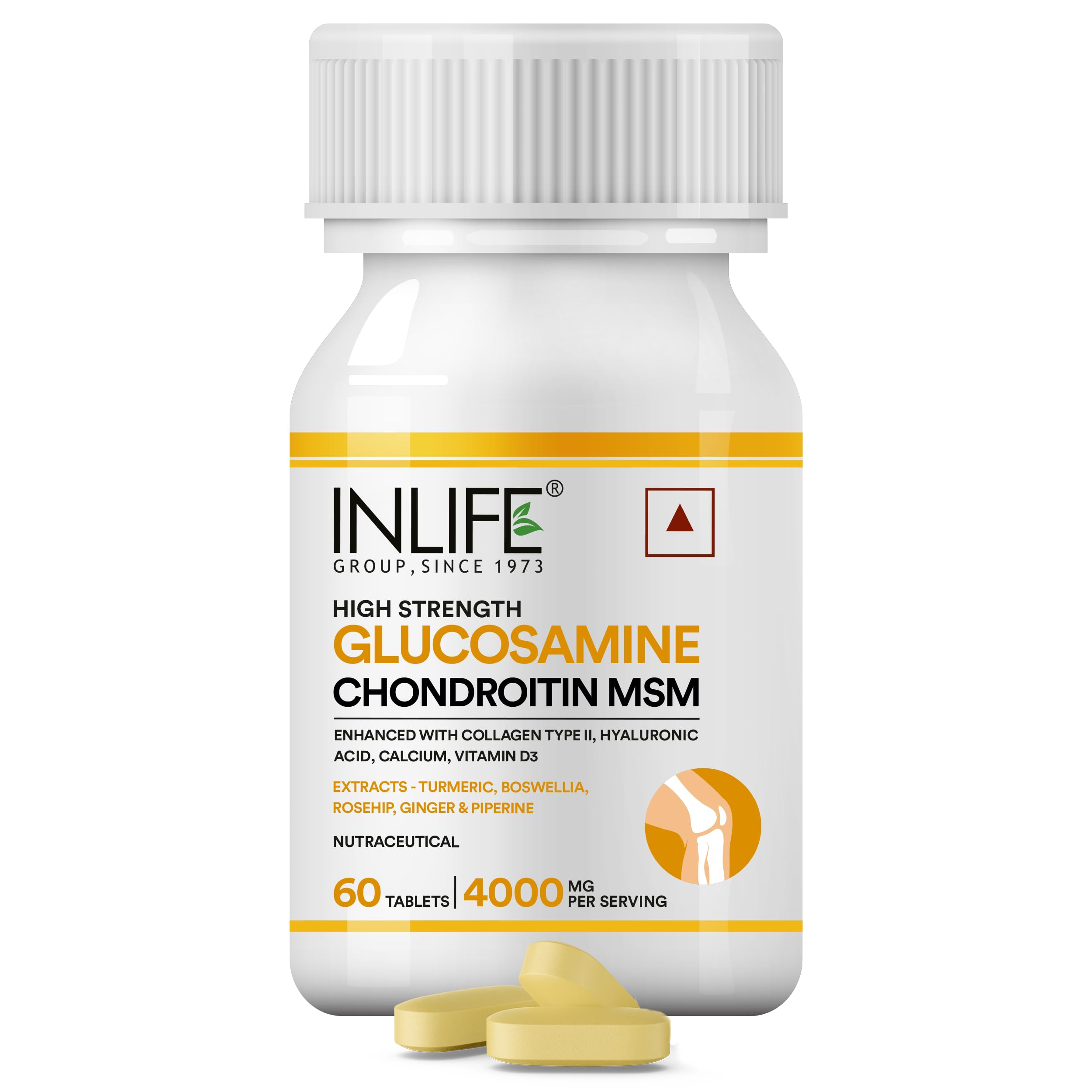 INLIFE Glucosamine Tablets for Joints with Chondroitin MSM Collagen Type II, Hyaluronic Acid, Vitamin D3 | Enriched with Boswellia, Rosehip, Curcumin | Knee Bone Cartilage Supplement - 60 Tablets-image-8