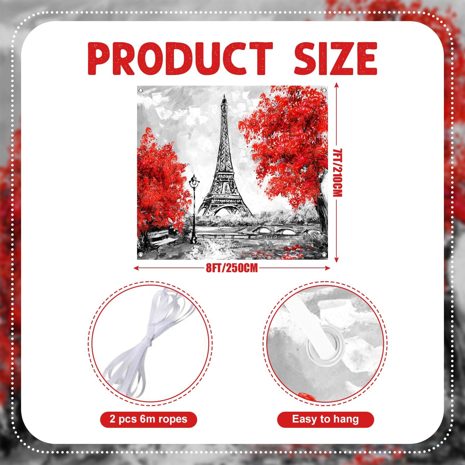 7x8ft France Eiffel Tower Garage Door Decor Black White Paris European City Landscape Red Maple Leaves Tree Garage Decorative Romantic Wedding Photo Wallpaper Props