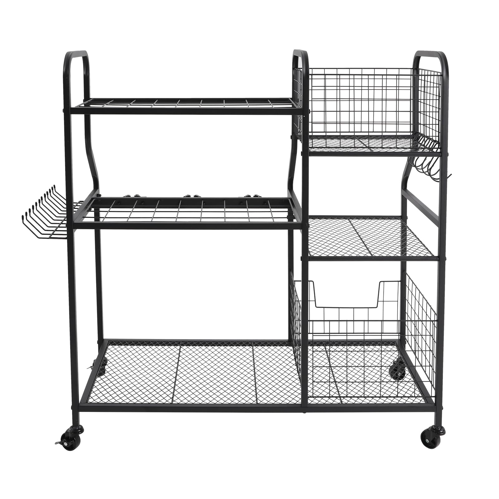 Scaffale per attrezzi da giardino, 36 scomparti, 12 ganci, in acciaio al carbonio, con ruote, portata 40 kg, per giardino, garage, capanno, 91,95 x 41,91 x 94 cm, colore nero