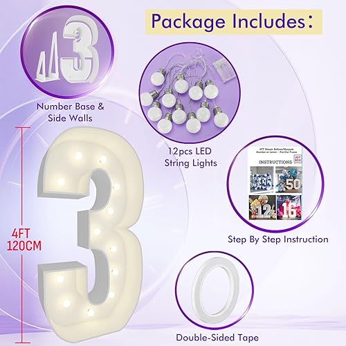 Vista 150 de Marco de números iluminados de 4 pies precortado, números de marquesina gigante, números 7, números de mosaico para globos, decoraciones de Número