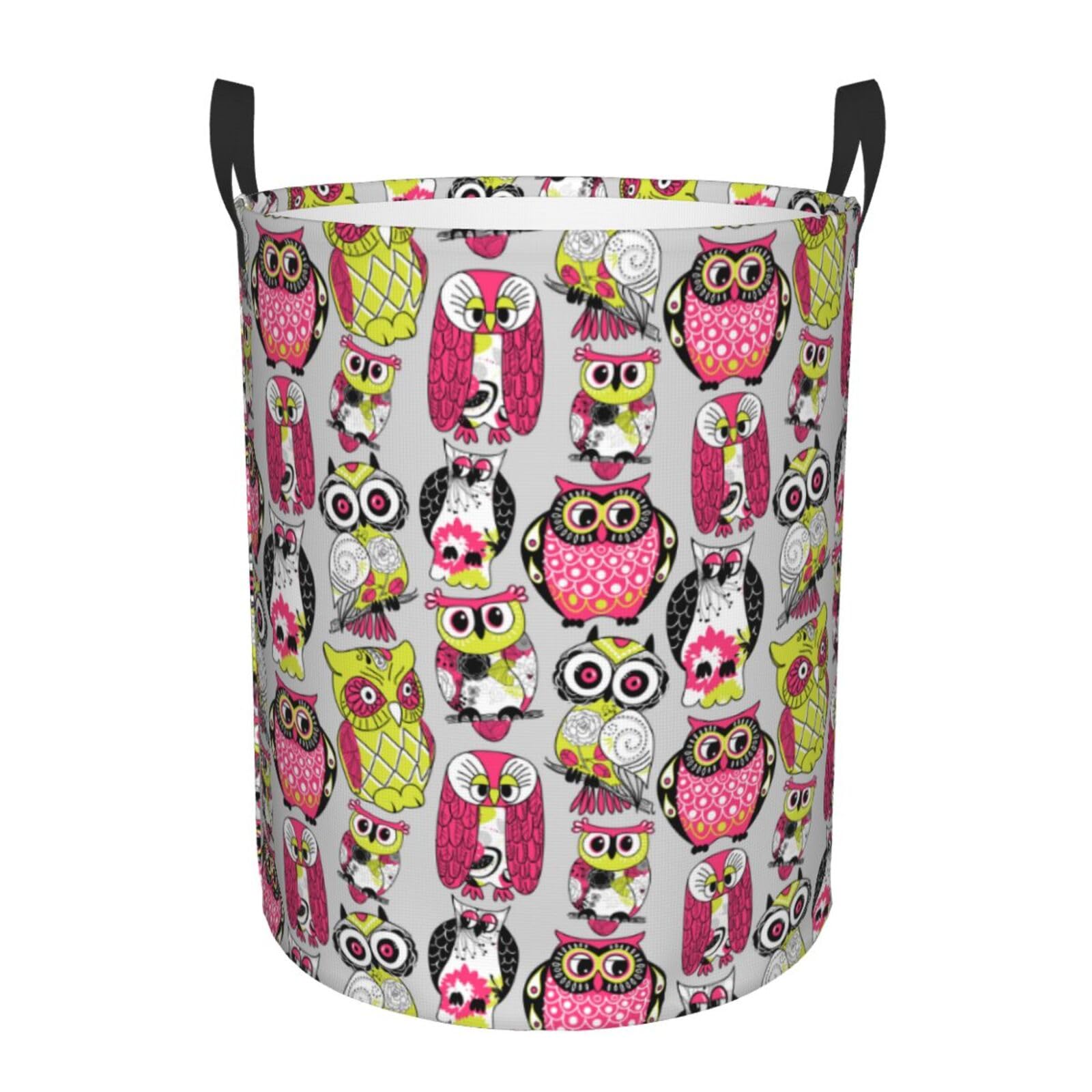 Laundry Basket Colourful Owl Laundry Hamper Waterproof Idea Hampers Large Collapsible Baskets with Handle Suitable for Bedroom Bathroom Utility Room Kitchen, Medium
