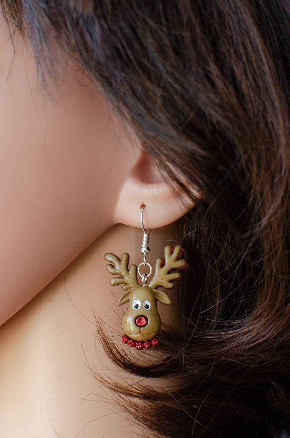 Reindeer Earrings Miniblings Christmas RudoLPh Deer Elk Moose Head Red Nose