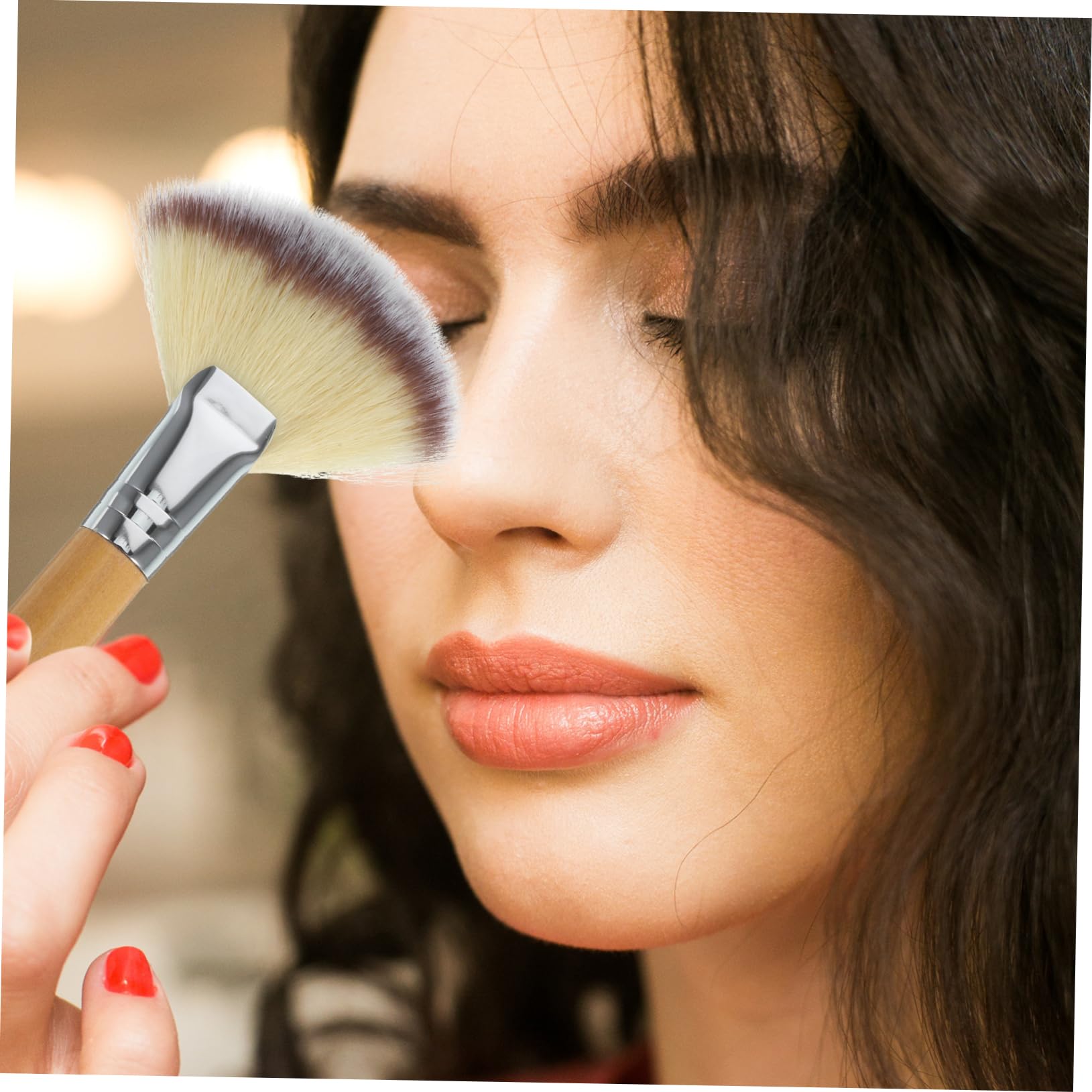 FOMIYES Makeup Brush for Loose Powder Fan Facial Brush Setting Powder Applicator Soft Bristles and Easy Control