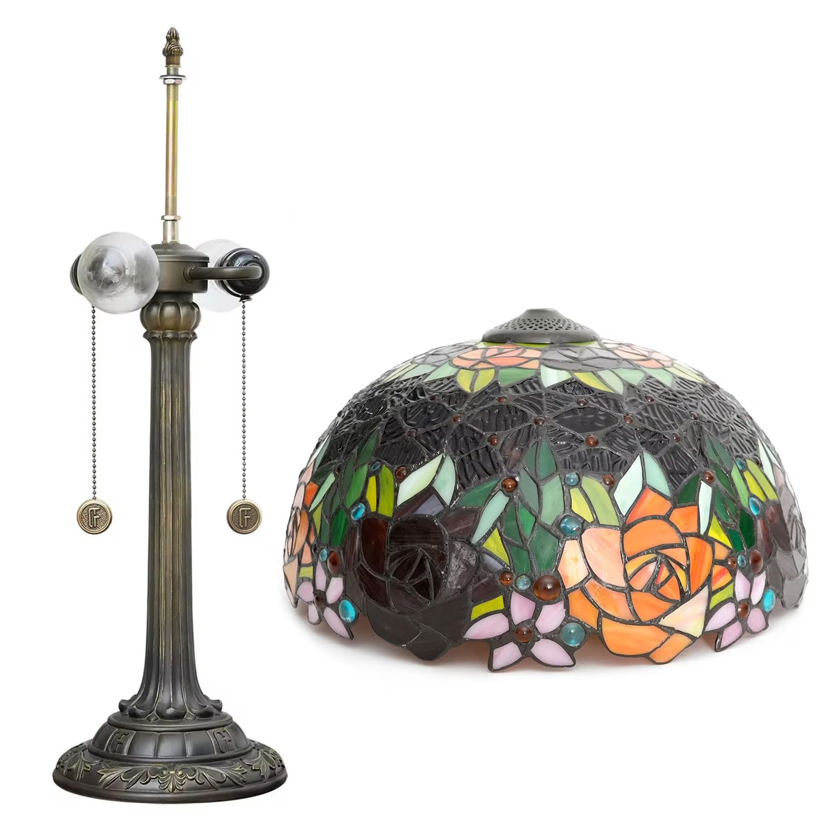 Witrażowa lampa stołowa ze sterowaniem dotykowym, 40 cm kwiat róży lampka do czytania do sypialni, salonu, domowego biura, oświetlenie komody