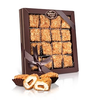 Malatya Pazari Biscuit Cream Turkish Delight with Kadaif Pieces, 12oz | Premium Lokum, Middle Eastern Sweets, Candy Variety Pack, Pistachio, Almond, Vegan Snack Box, Small Gift Box, Halal Food