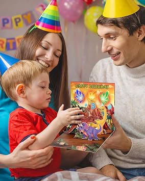 Musical Pop Up Birthday Cards for Kids, Dinosaur & Volcano