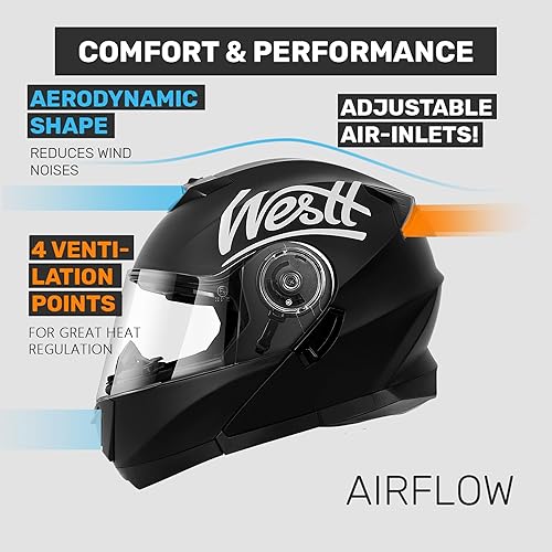 Miniatura 9 de Westt Casco modular de motocicleta  Cascos DOT para motocicletas doble visera  Casco ATV para adultos cascos de motocross de barbilla elevable