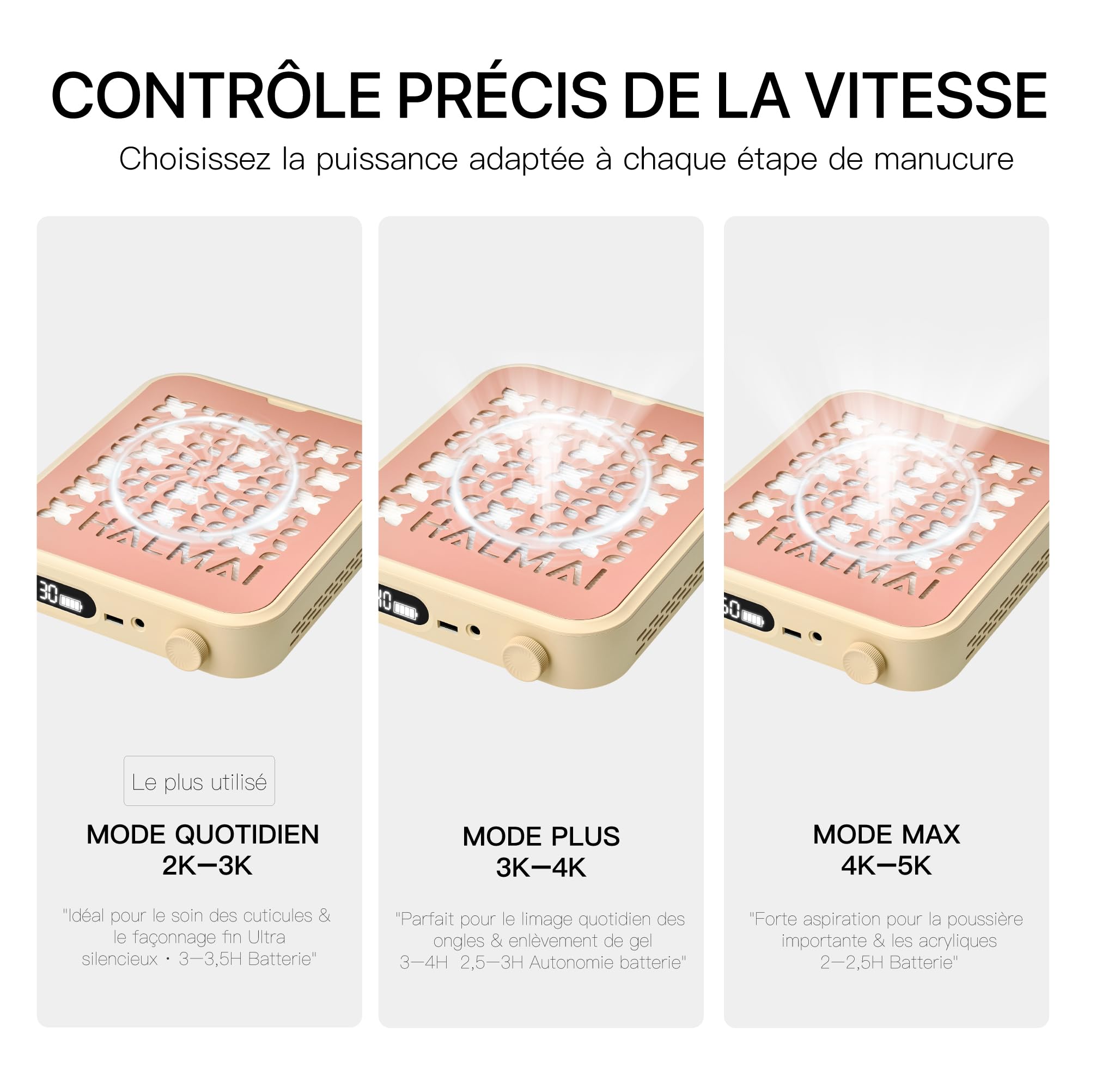 HALMAI Aspirateur à poussière rechargeable sans fil - 800Pa aspiration, moteur sans balais 5000 tr/min, portable pour onglerie (acrylique/gel), filtre HEPA , multi-couleurs (Rose brumeux)