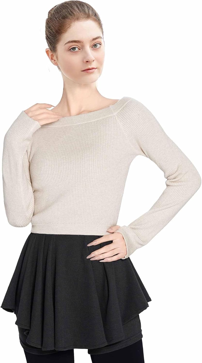 Daydance Teen Girls Women Long Sleeve Dance Sweater Soft Ballet Warm Up Pullover for Leotards