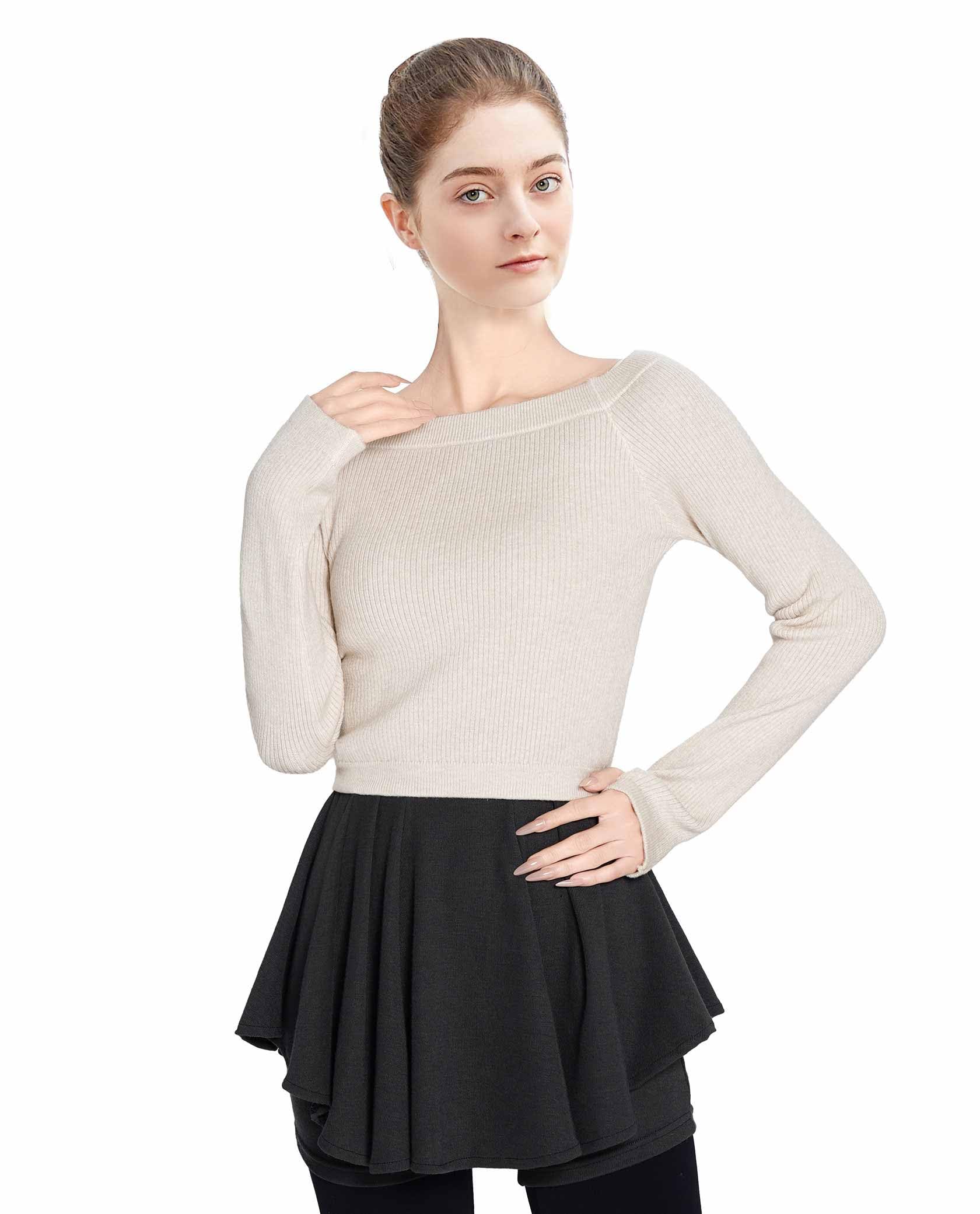 Daydance Teen Girls Women Long Sleeve Dance Sweater Soft Ballet Warm Up Pullover for Leotards