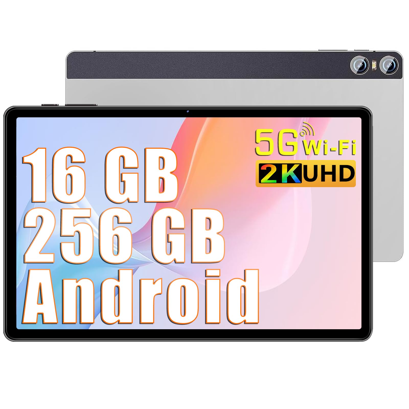 BIEGEDY Tablet 11 Pollici, 16GB RAM 256GB ROM (TF 1TB),2K Schermi/ 8+20MP/2000 * 1200 Pixels/10000 mAh/Bluetooth5.0,Octa-Core 2.0GHz 5GWiFi Tablet con Custodia Protettiva - Argento