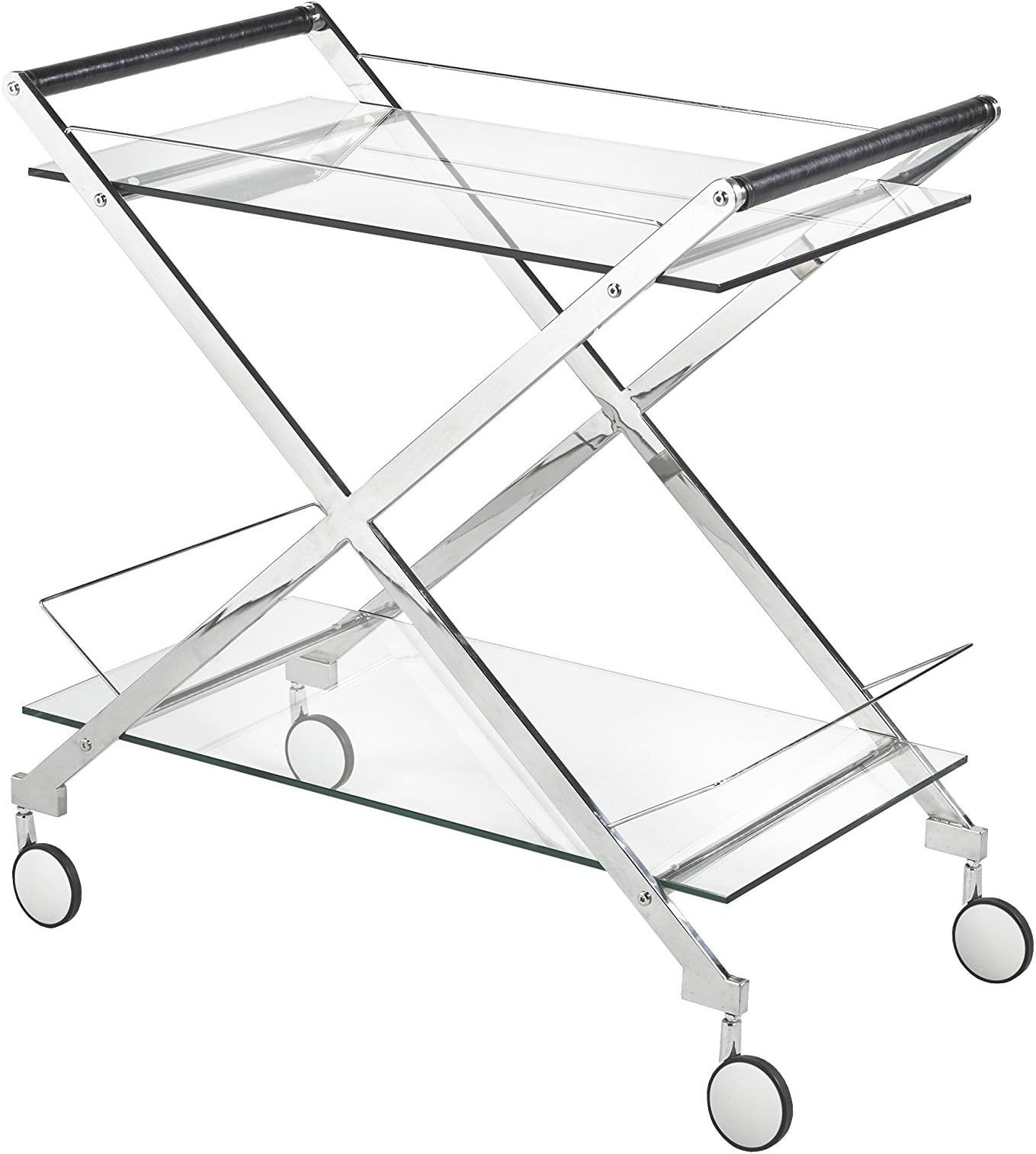 Uptown Club Ivy Collection Modern Bar Cart With Two Tiers Caster Wheels and Criss Cross Design With Glass Top Silver