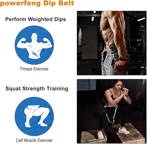 Miniatura 5 de Cinturón de inmersión para levantamiento de pesas Cinturón de inmersión con cadena de acero resistente para inmersiones con peso, dominadas,