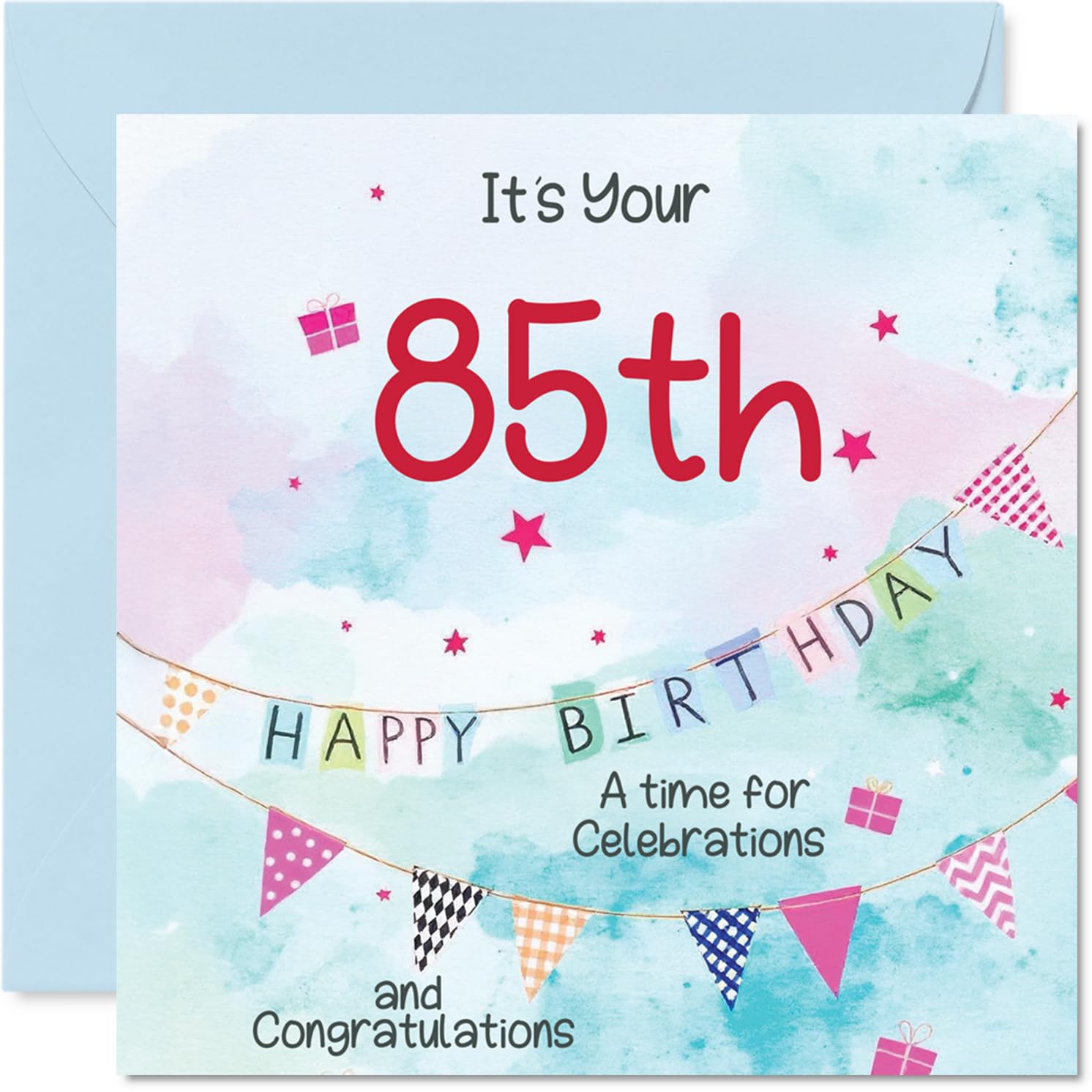 85th Birthday Cards for Men - Party Bunting - Happy Birthday Card for 85 Year Old Man Husband Step Dad Dad Great Grandad, 145mm Bday Greeting Cards