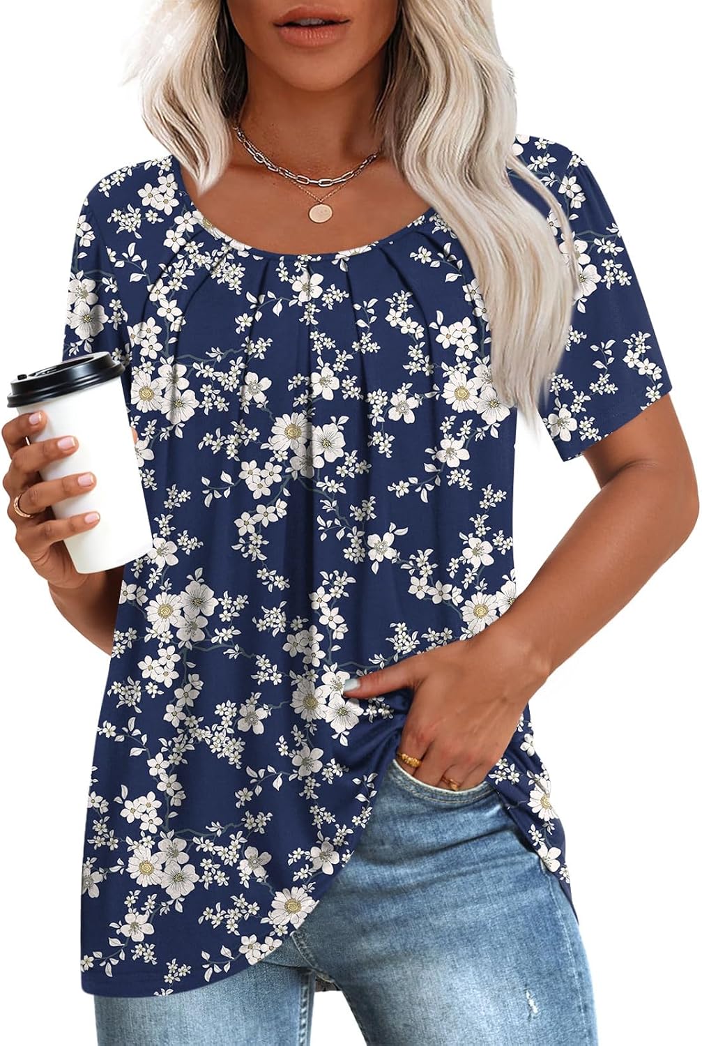 Anymeet Womens Summer Tops Casual Shirts Pleated Tunic M-3XL