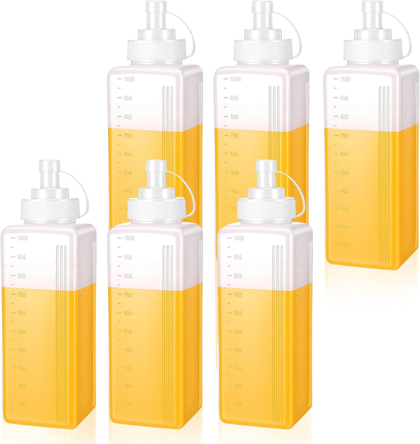 6 Pack 34oz Large Squeeze Bottles for Sauces, Wide Mouth Salad Dressing Container with Leak-Proof Lid, Condiment Dispenser for Ketchup, BBQ, Mayo, Pancake Batter, Restaurant-Grade Design