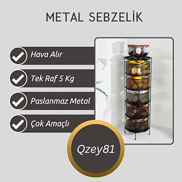 5 Tiers Retractable Stainless Metal Vegetable Holder Height 94 cm -(BLACK)