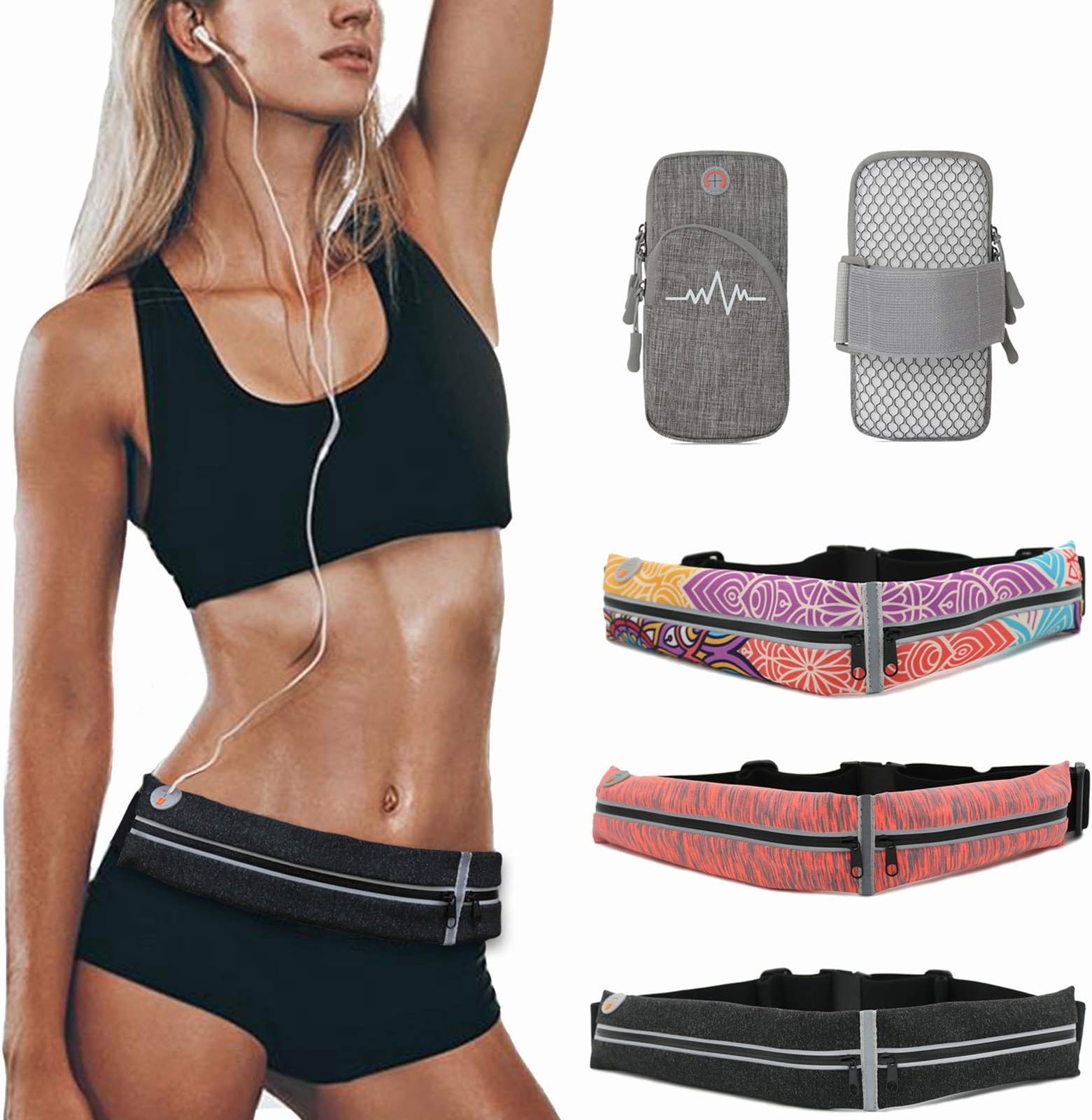 Gumball Dual Pocket Running Belt, Waterproof Fanny Pack with Durable Qualified Zipper, Waist Pack Compatible with iPhone 11/11 Pro Max/X/Xr/Xs Max/8/7Plus, Galaxy Note 10/10 Plus,S20/S10e/S10, Black