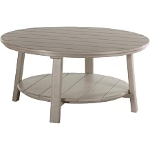 LuxCraft Deluxe Poly Round Outdoor Coffee Table, Two Tier Coffee Table, Round Conversation Tables for Outside Patio with Lower Shelf - Amish Made in USA Weatherwood