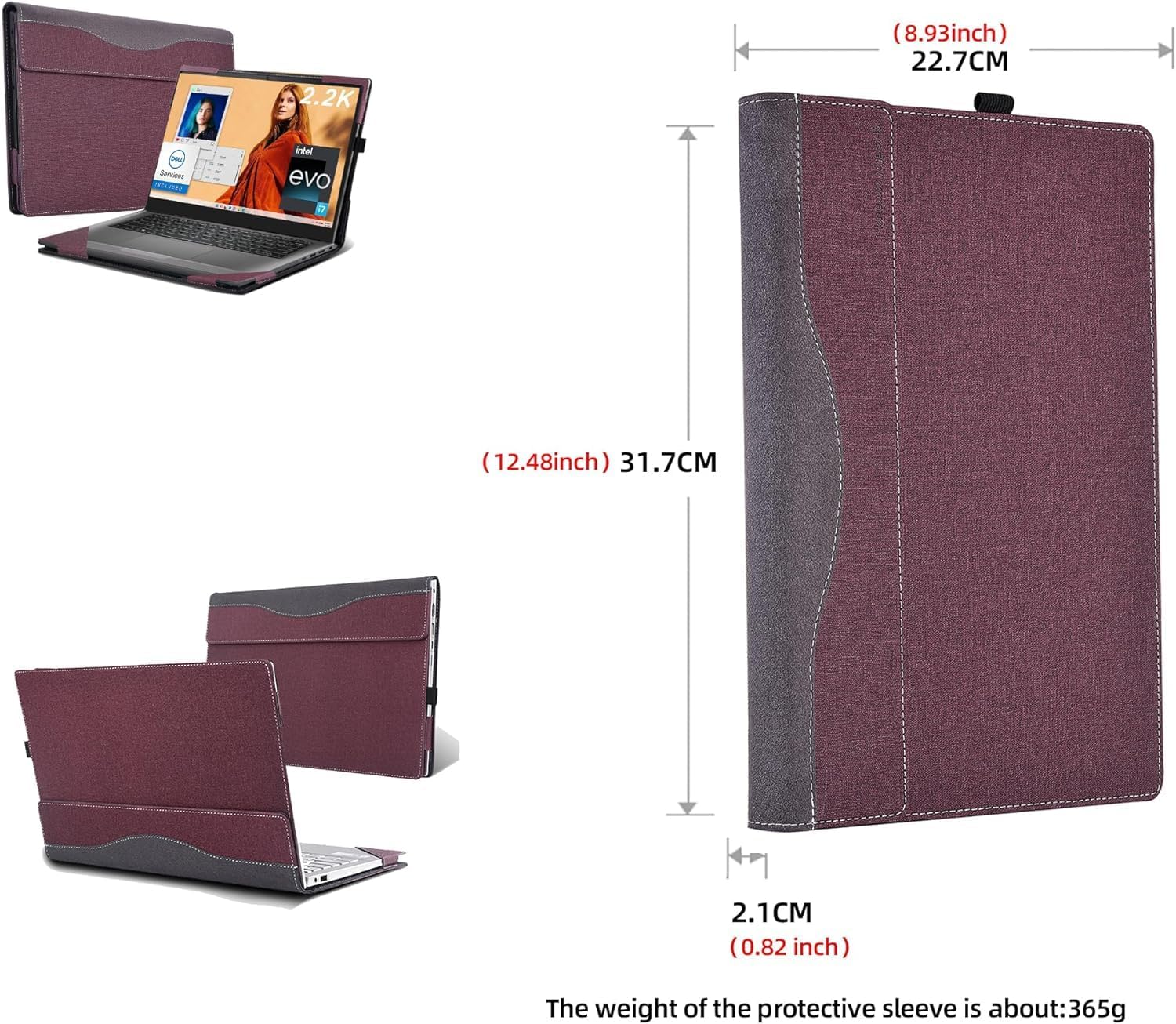 Laptop case for Dell Inspiron 7430 14 Plus Laptop 7420 7425 and Inspiron 14 Pro 5420 5430 5425 Full Cover Drop Protection Case 14" PU Leather Inner Pocket Cover (Wine red)