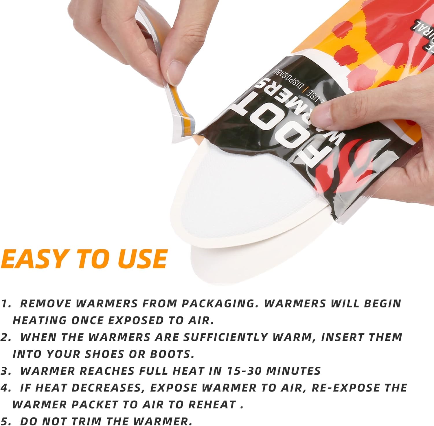 Insole Foot Warmers with Adhesive - Long Lasting, Safe Natural Odorless, Air Activated Warmers - Up to 9 Hours of Heat - 20 Pair, White