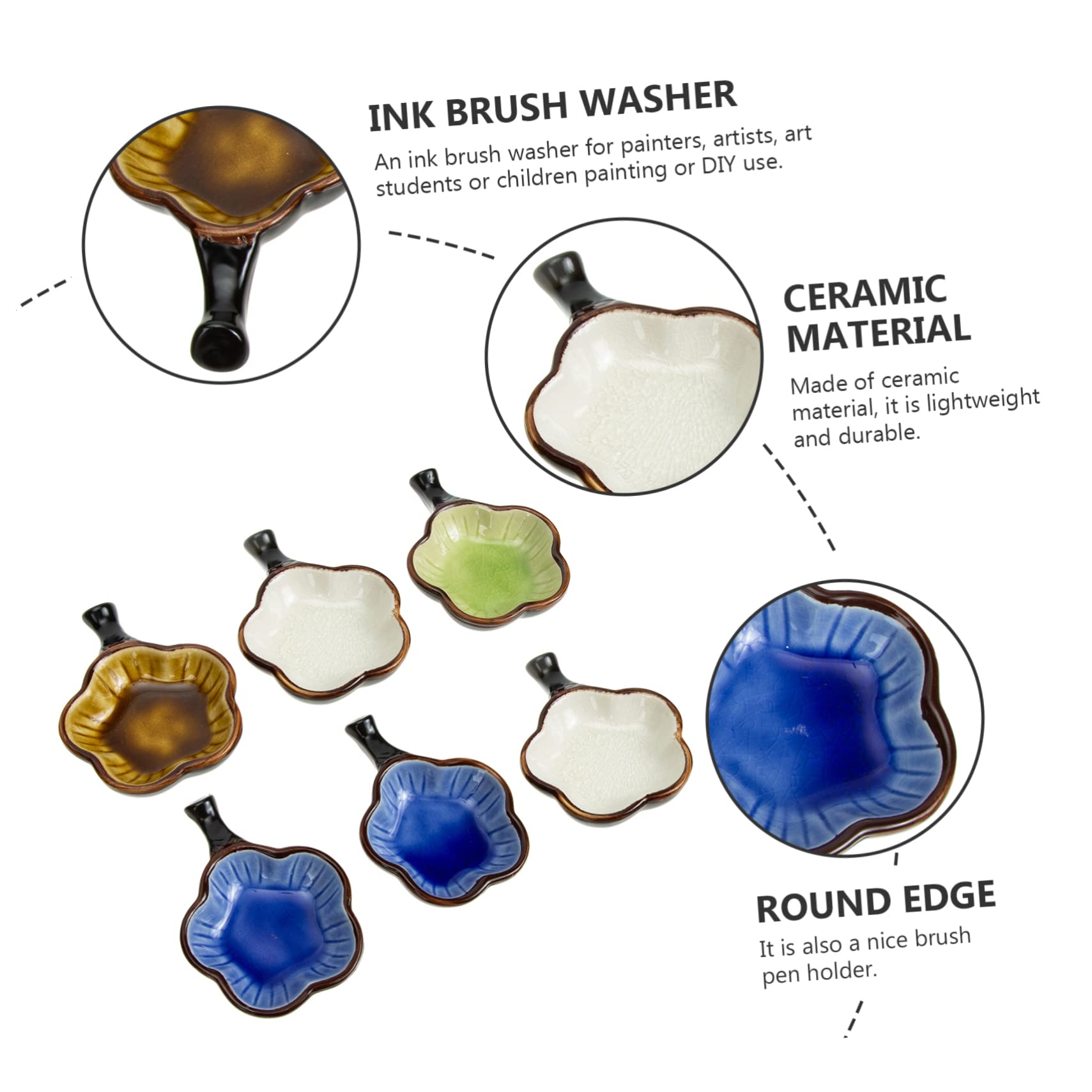TEHAUX Lot de 6 Plaques D’Encre en Céramique Couleur Aléatoire Lave-pinceaux Poli, Porte-Stylo pour Calligraphie et Écriture au Pinceau, Débutants et Étudiants