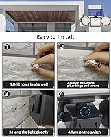 Vista 5 de Luces solares de pared para exteriores, 260 lm, 204 luces LED de inundación, luz LED IP65, 3 cabezales ajustables de iluminación gran angular