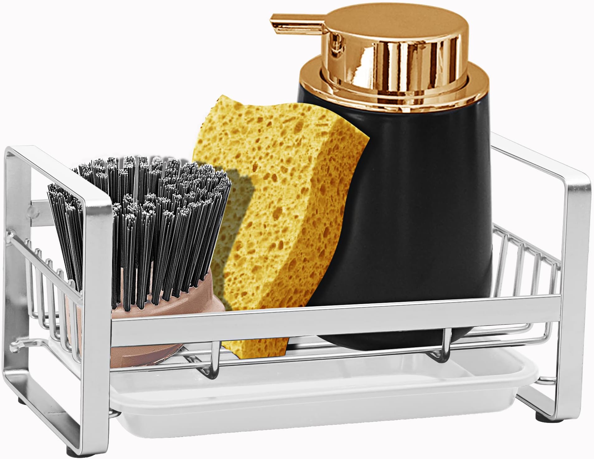 (Silver) - Kitchen Sponge Holder - Kitchen Sink Organiser - Sink Caddy - Sink Tray - Soap Holder - SUS304 Stainless Steel,Silver