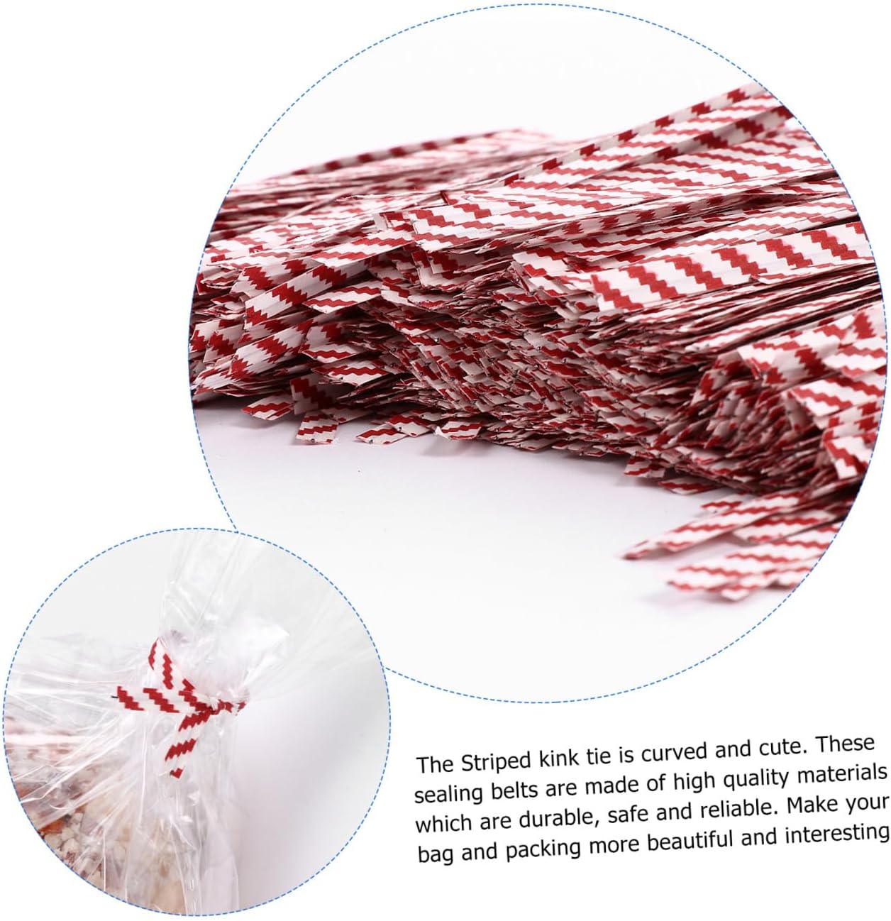 Holibanna 1400pcs Red and White Stripe Tie Ribbons Bread Bag Seals Baking Packaging Closure Ties for Candy Cookie Dessert Bags