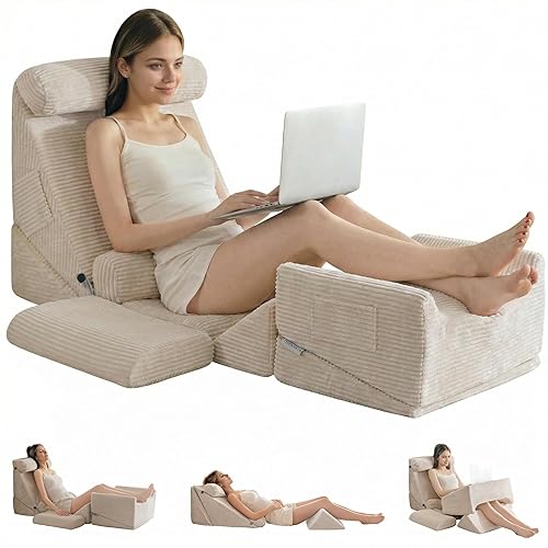 HIGOGOGO 10PCS Orthopedic Bed Wedge Pillow Set - Adjustable Soft Foam Body Positioners for After Surgery Recovery, Back & Leg Pain Relief, Sitting Up in Bed, Acid Reflux & GERD, Beige