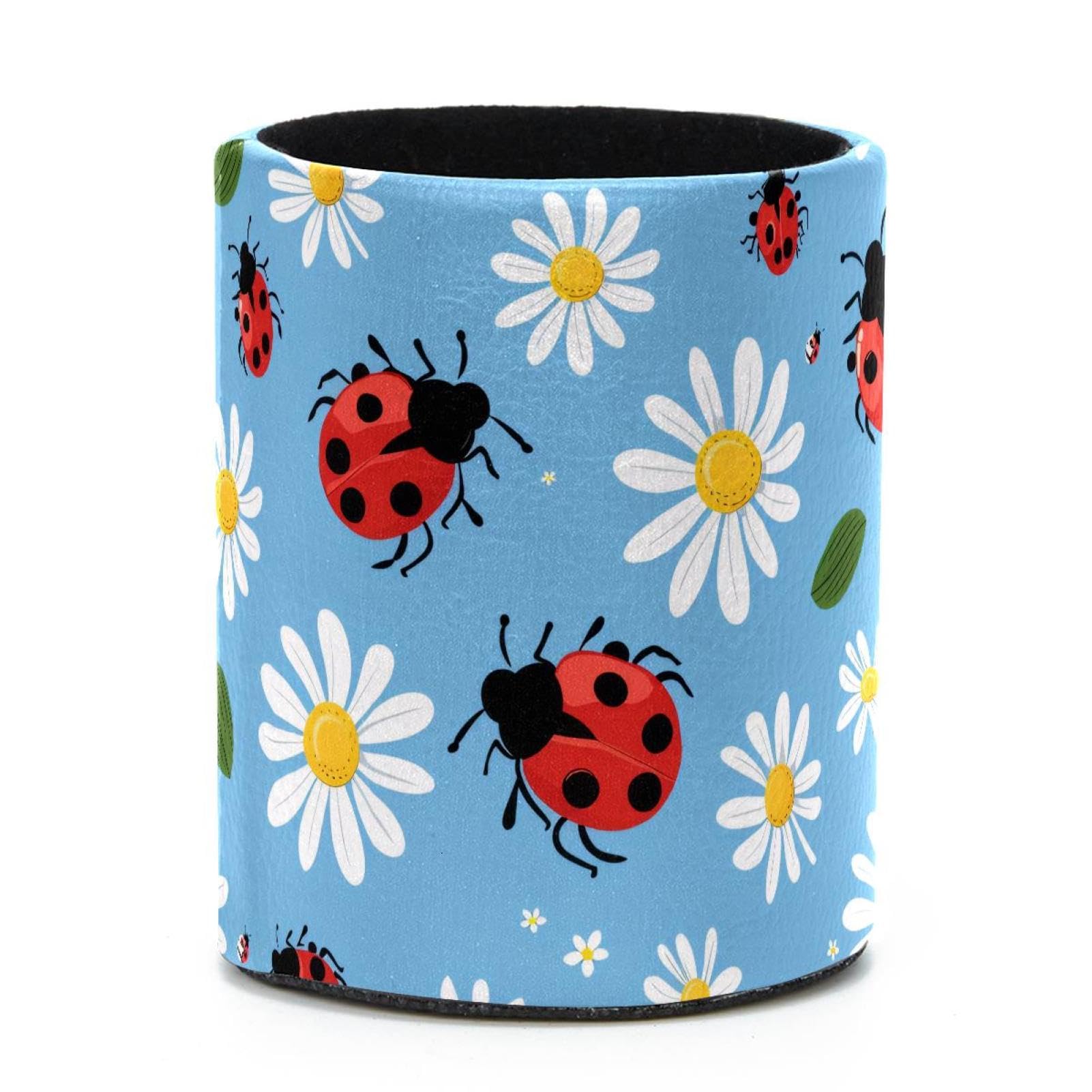 VAPOKF Round Pencil Holders for Desk, Ladybugs and Daisy Pen Holders Pen Pot Makeup Brushes Storage Desktop Stationery Supplies Organiser for Home Office