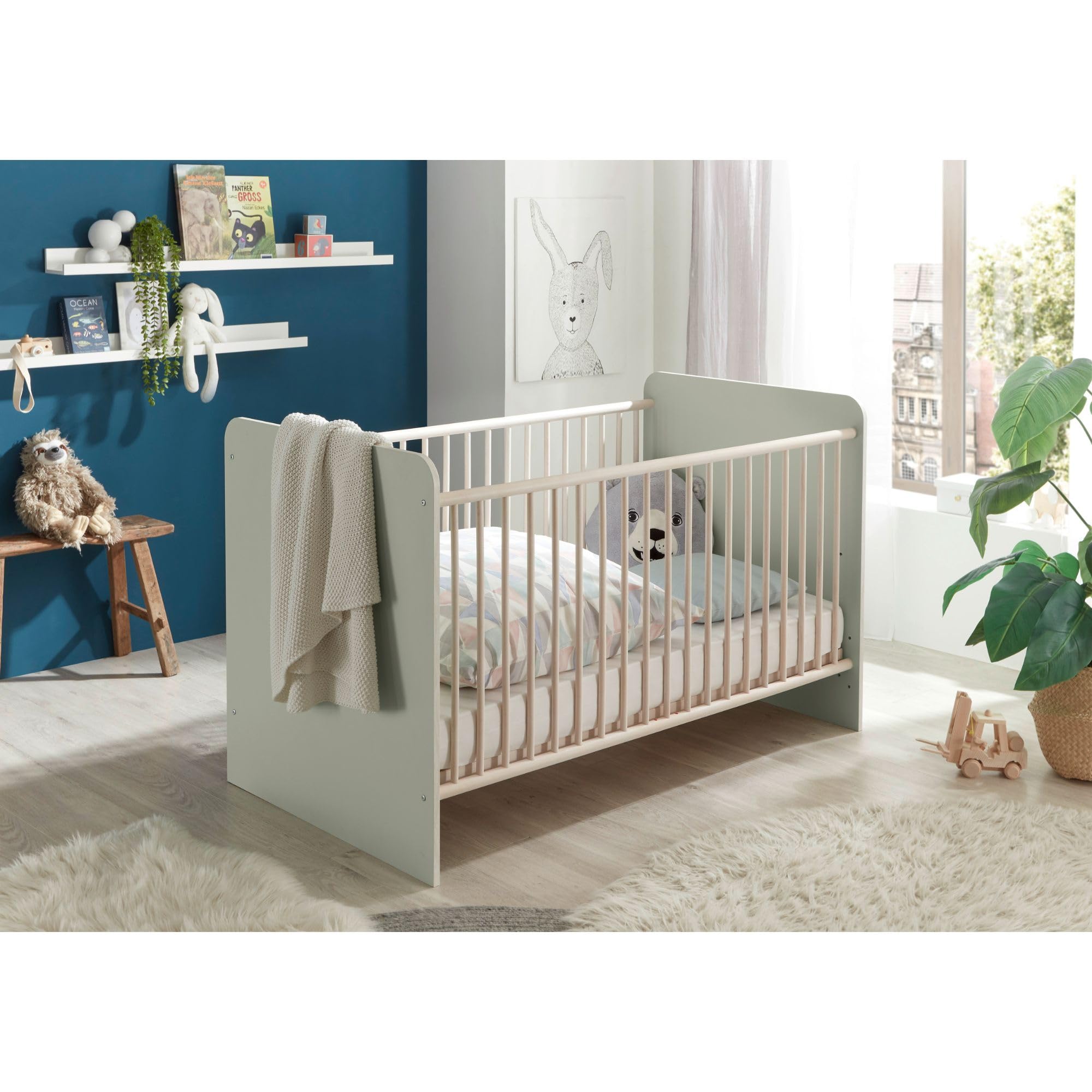 Stella Trading Prizzi Complet Aspect Ensemble de Meubles pour Chambre 3 pièces composé d'une Armoire, d'un lit de bébé et d'une Commode à Langer, Bois, Vert Pastel/Aurum, Komplett-Set