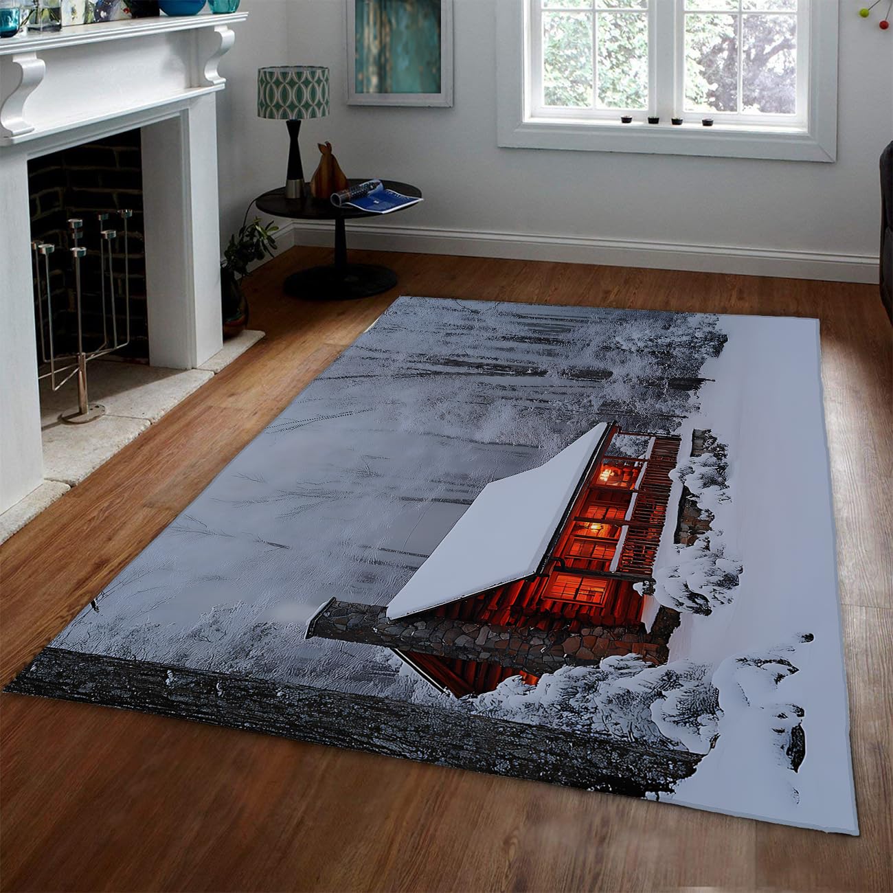 Zimowa kabina 10 cm x 125 cm dekoracyjne dywaniki ciepłe lekkie antypoślizgowy dywanik realistyczny śnieżny malowniczy design duża odporna na szopę dom wiejski mata kuchenna biała