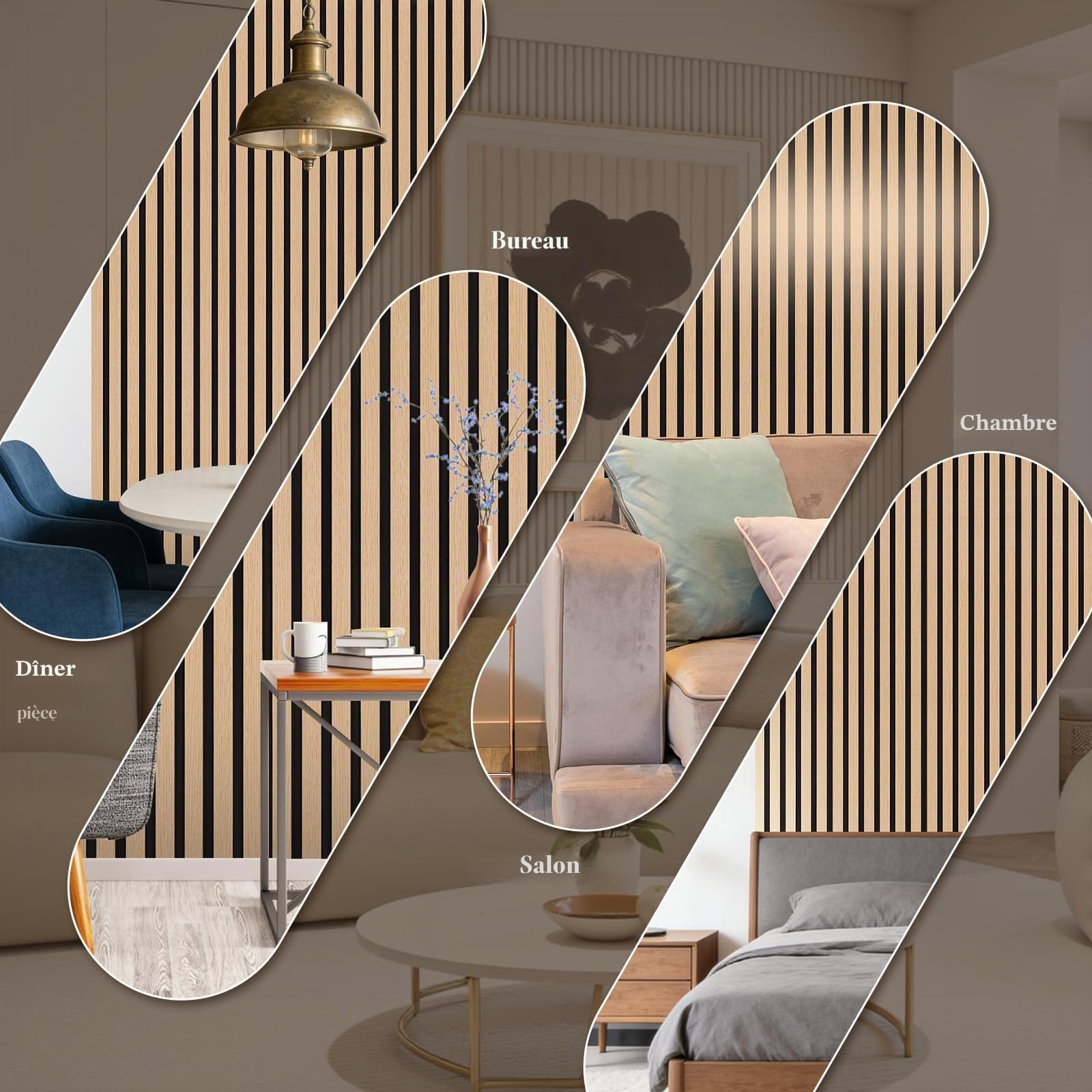 Panneaux muraux à lattes autocollants, panneaux muraux décoratifs à décoller et à coller, panneau en bois 3D pour murs (2,5 mètres/rouleau)