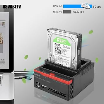 IDE Hard Drive HDD Docking Station Hard Drive Dock Reader, 2.5 and 3.5 Inch External Hard Drive Enclosure, External HDD Hard Drive Card Reader USB 3.0 Hub, USB 3.0 to 2 SATA Ports 1 IDE Port