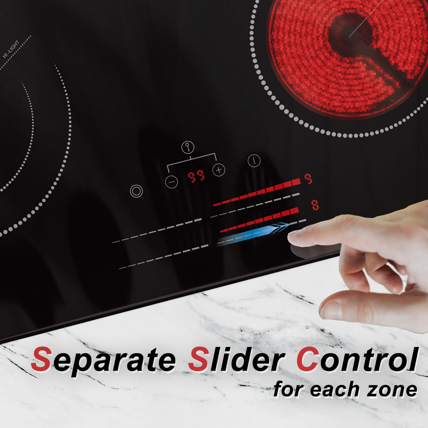 Karinear Piano Cottura Induzione 4 Fuochi, 60cm Piastra Induzione Elettrico 6600W, Piani Cottura con 9 Power Comandi Toccare e Scorrimento, Blocco di Sicurezza per Bambini, Timer Lock, Vetro, Nero