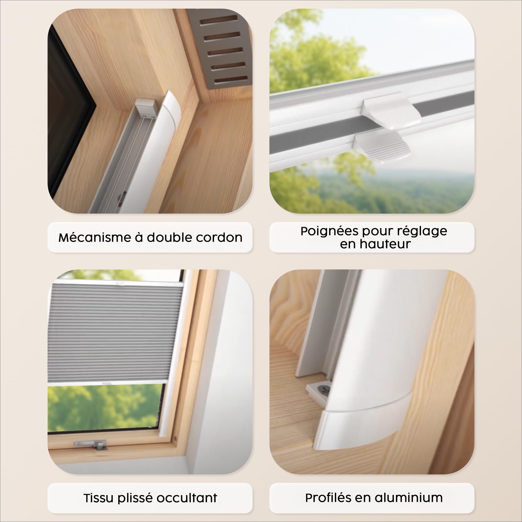 Concept Blinds Store Plissé en Nid d’Abeille pour Fenêtre de Toit – Occultant et Isolant Thermique, sur Mesure, 7 Couleurs de Tissu, Réglable Haut et Bas, Installation Facile avec Perçage
