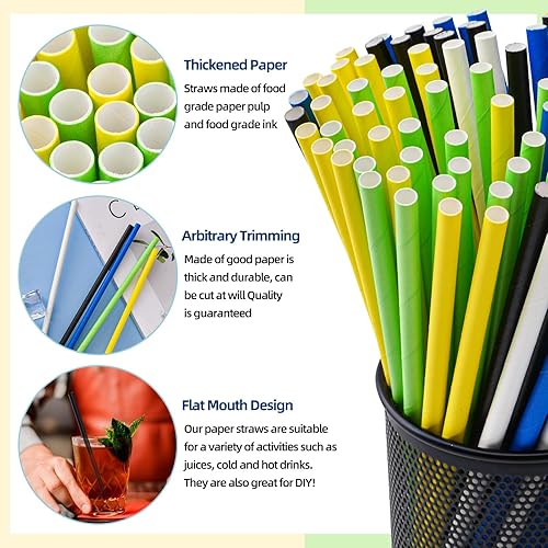 Miniatura 3 de Paquete de 100 pajitas de papel multicolor, biodegradables, duraderas y ecológicas para bebidas frías de café, postres y decoración de bricolaje